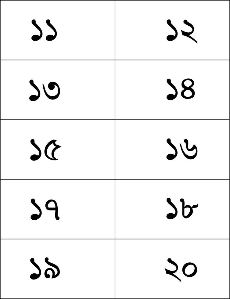 Bengali numbers 11 to 20. Bangla  mumber 11 to 20 vector