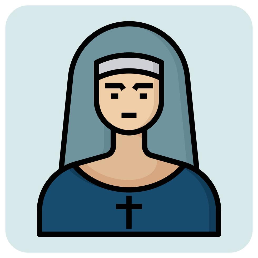 Filled outline profession icon for Nun sister. vector