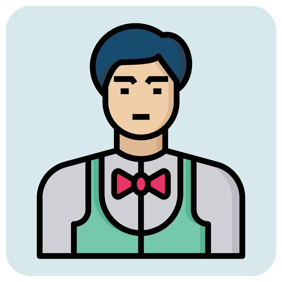 Filled outline profession icon for Waiter. vector