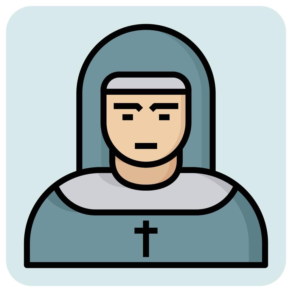 Filled outline profession icon for Nun sister. vector