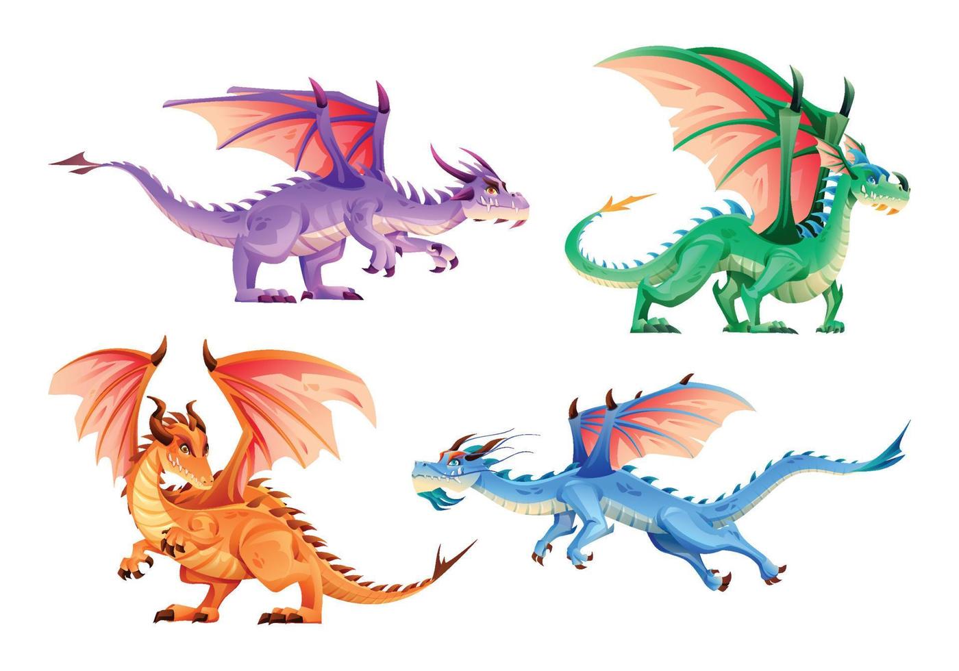 Set of dragon characters in cartoon style vector