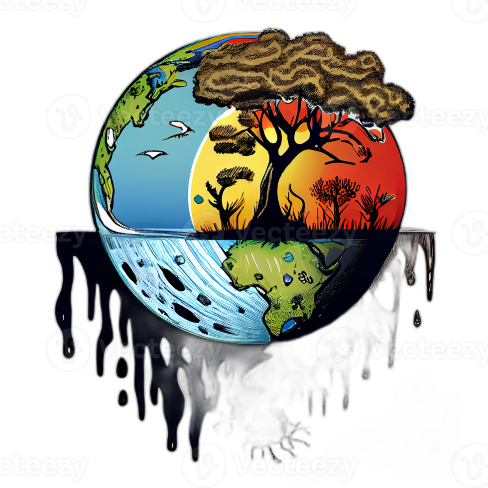 climat changement illustration avec transparent arrière-plan, global chauffage illustration ouvrages d'art, ai généré png