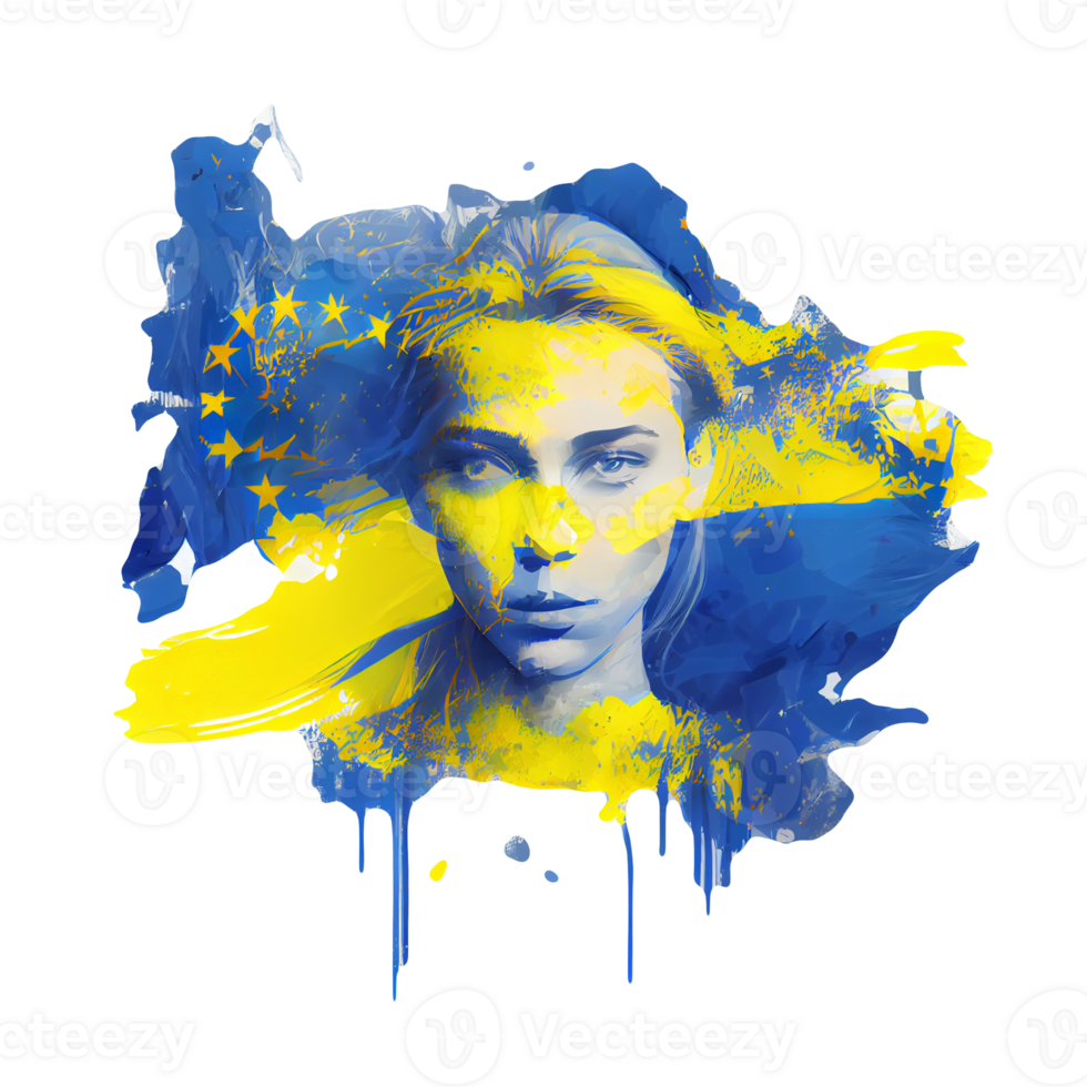 Ukraine Flag Woman illustration, beautiful women Ukrainian and EU artwork flags, png
