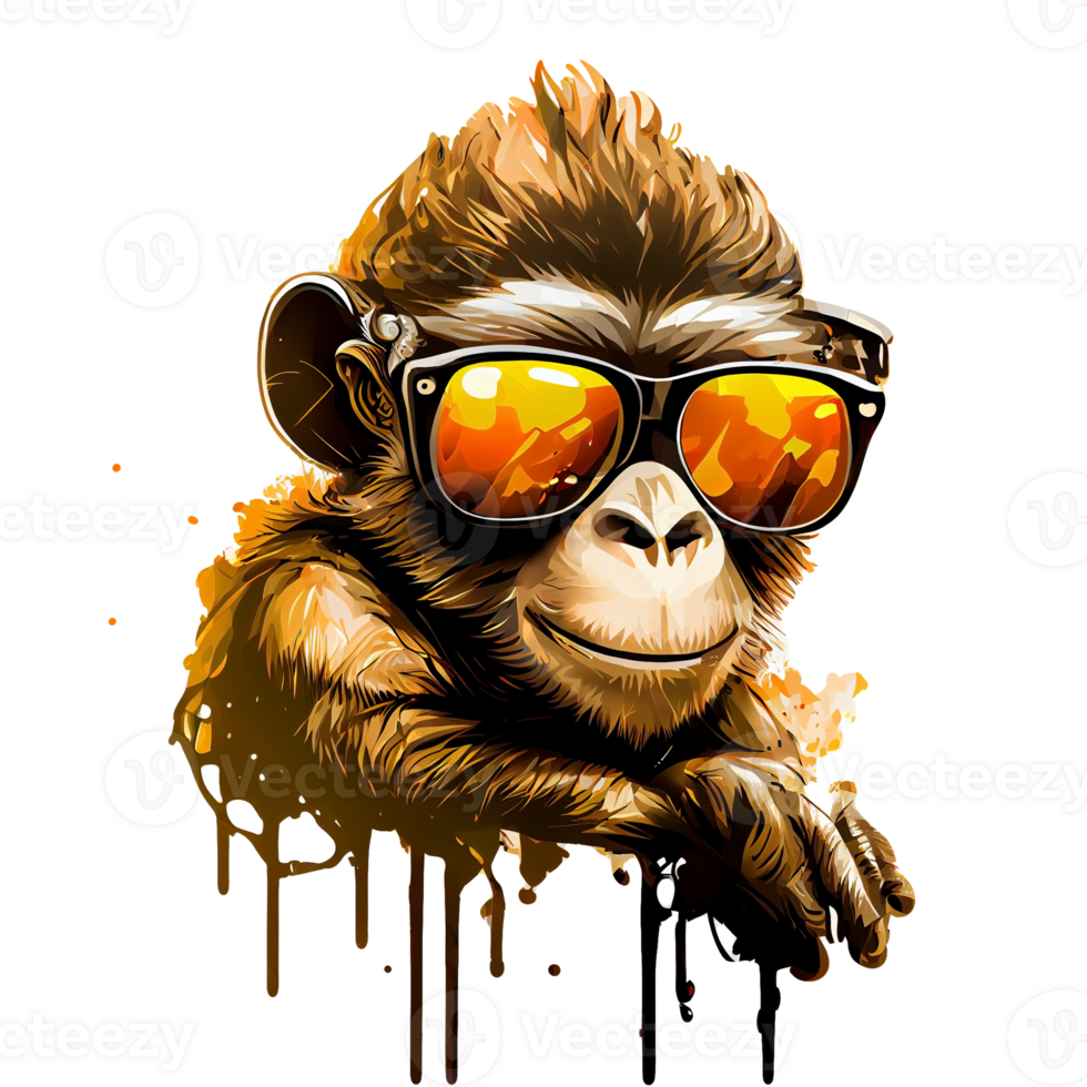 Colorful monkey ape artwork illustration t-shirt design, transparent background, png