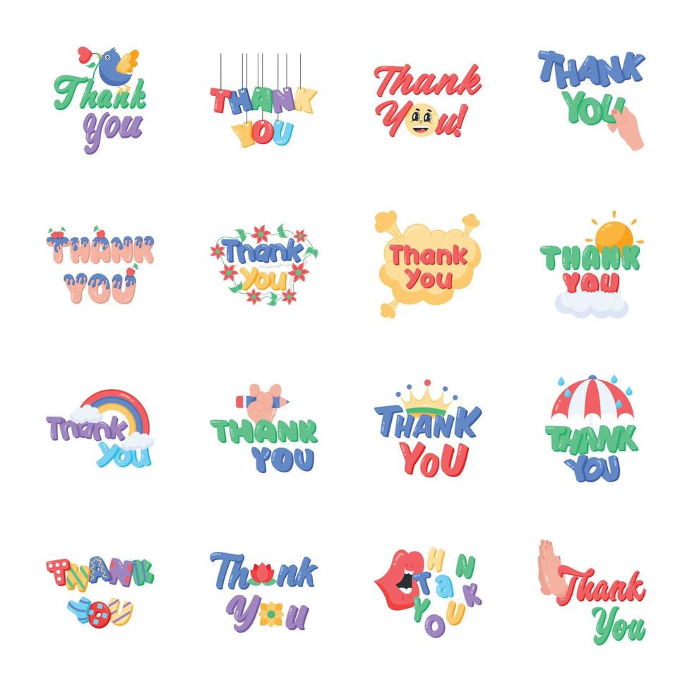 Bundle of Thank You Lettering Flat Stickers vector