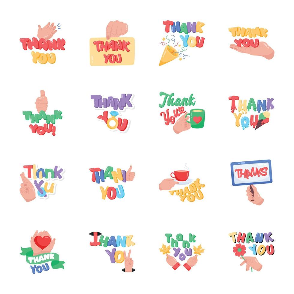 conjunto de gracias usted tipografía plano pegatinas vector