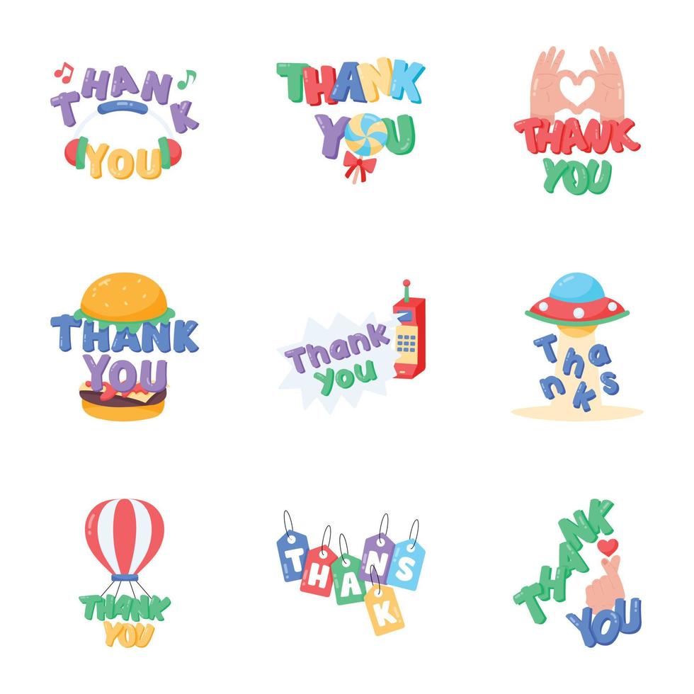 Pack of Thanks Lettering Flat Stickers vector