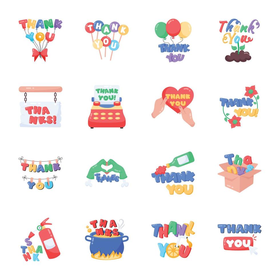 Pack of Thank You Flat Stickers vector