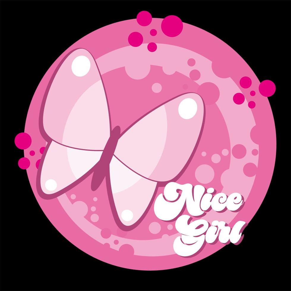 A pink plate butterfly with the word nice girl on it vector