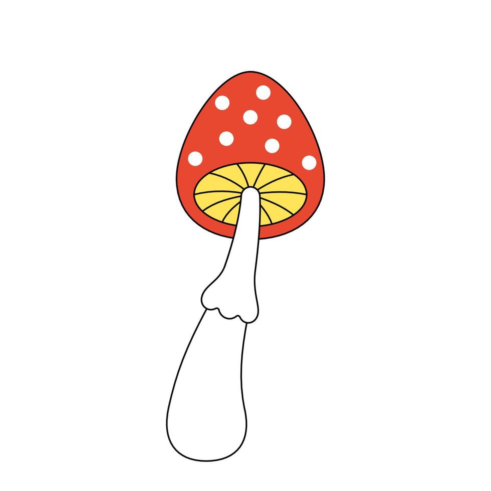 Retro groovy trippy mushroom. Hippie psychedelic fly agaric fungus. Hippy vintage cartoon hallucinogenic amanita. Trendy nostalgic y2k pop culture design. Isolated vector eps element