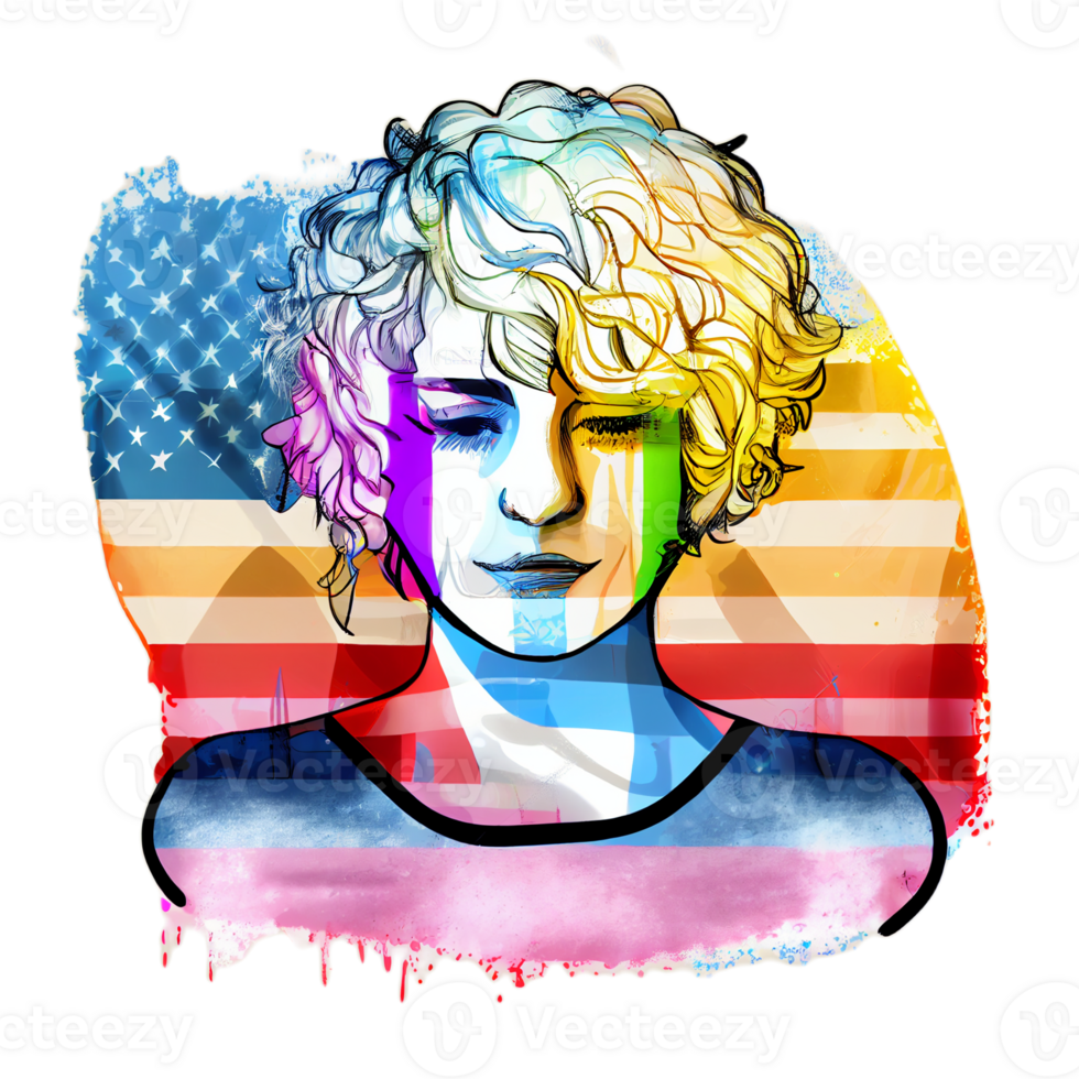 mujer activista para lgbtq derechos con arco iris bandera, dibujos animados, transexuales, homosexual, queers diverso personas de gay y lesbiana comunidad, ai generado png