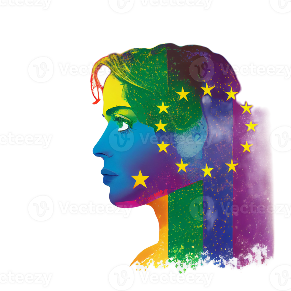 Frau Aktivist zum lgbtq Rechte mit Regenbogen Flagge, Karikatur, Transgender, homosexuell, Schwule vielfältig Menschen von Fröhlich und Lesben Gemeinschaft, ai generiert png
