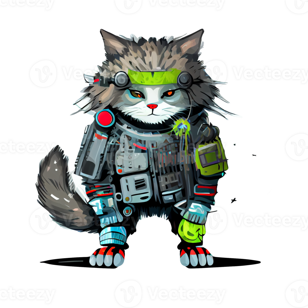 Cyberpunk cartoon cat artwork illustration, png