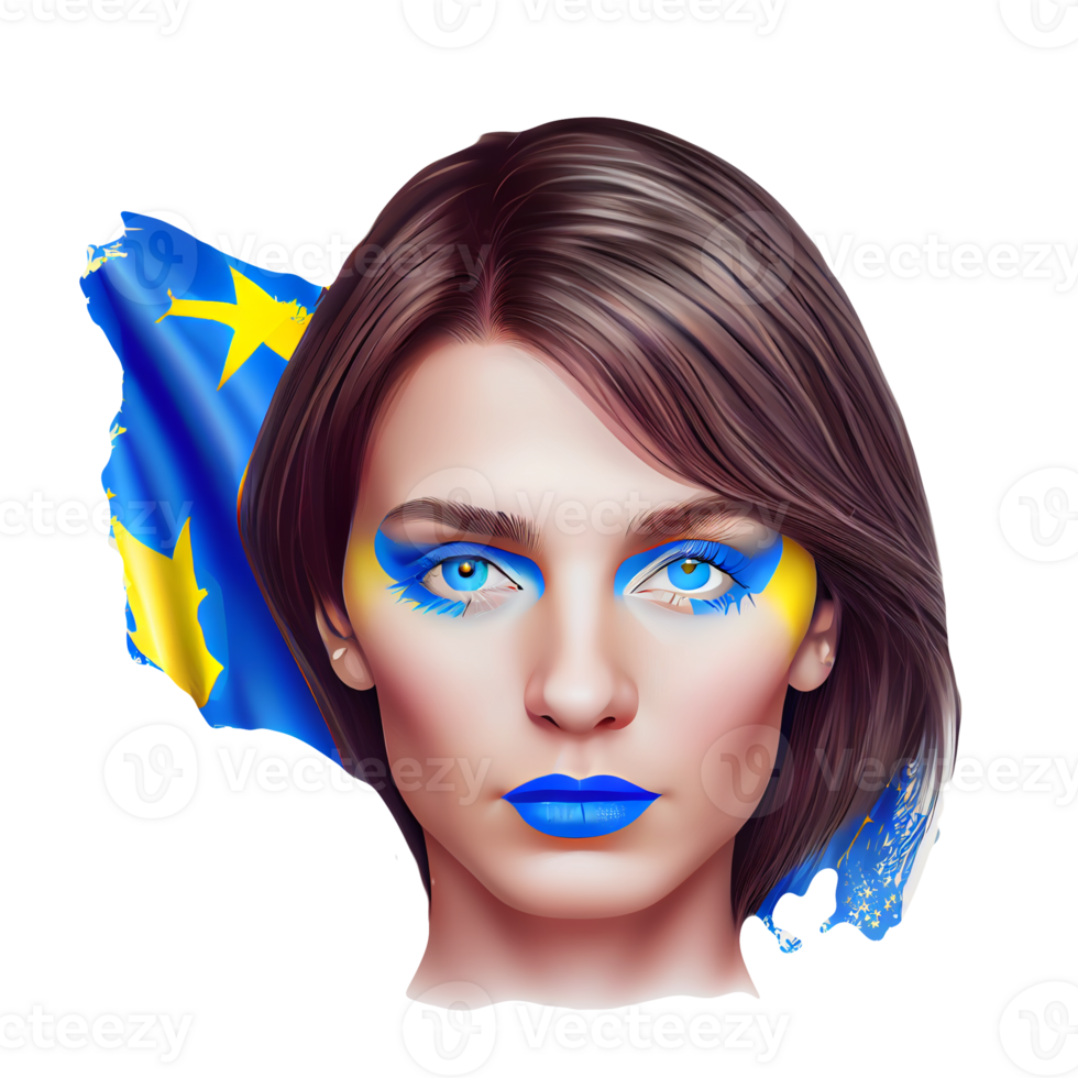 Ukraine Flag Woman illustration, beautiful women Ukrainian and EU artwork flags, png