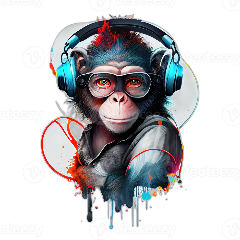 Colorful monkey ape artwork illustration t-shirt design, transparent background, png