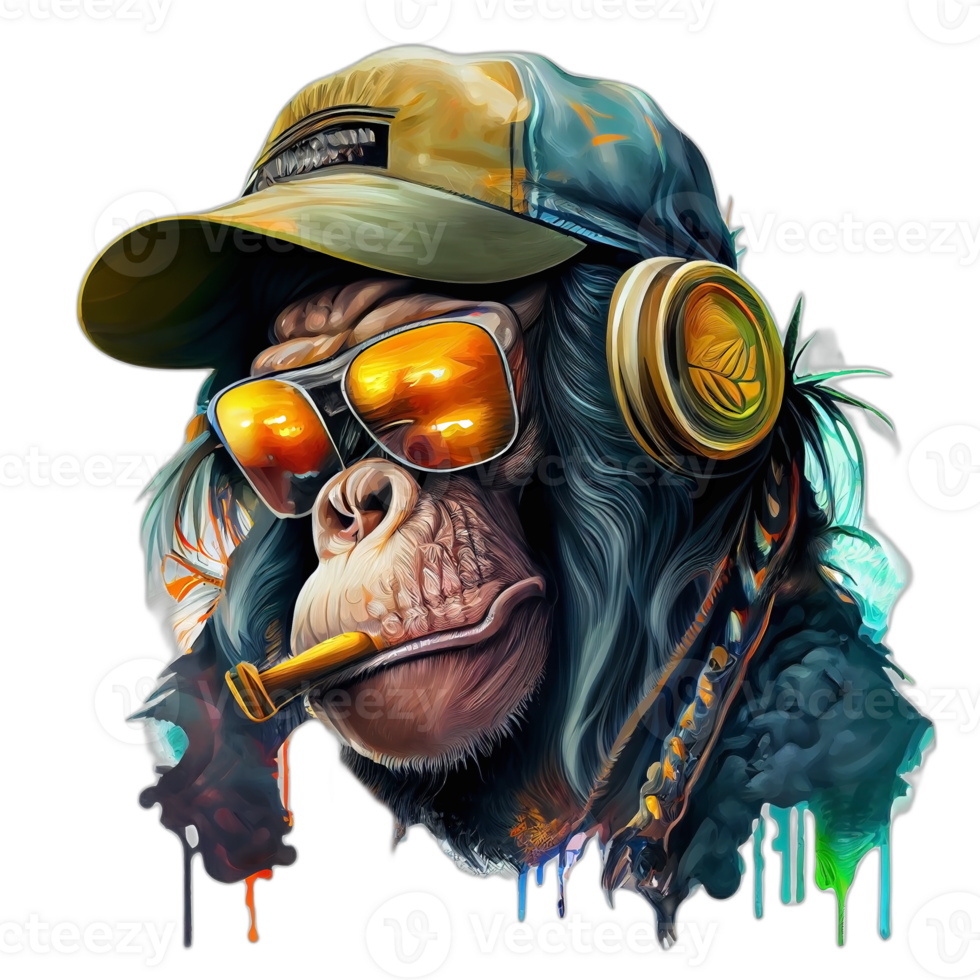 Colorful monkey ape artwork illustration t-shirt design, transparent background, png