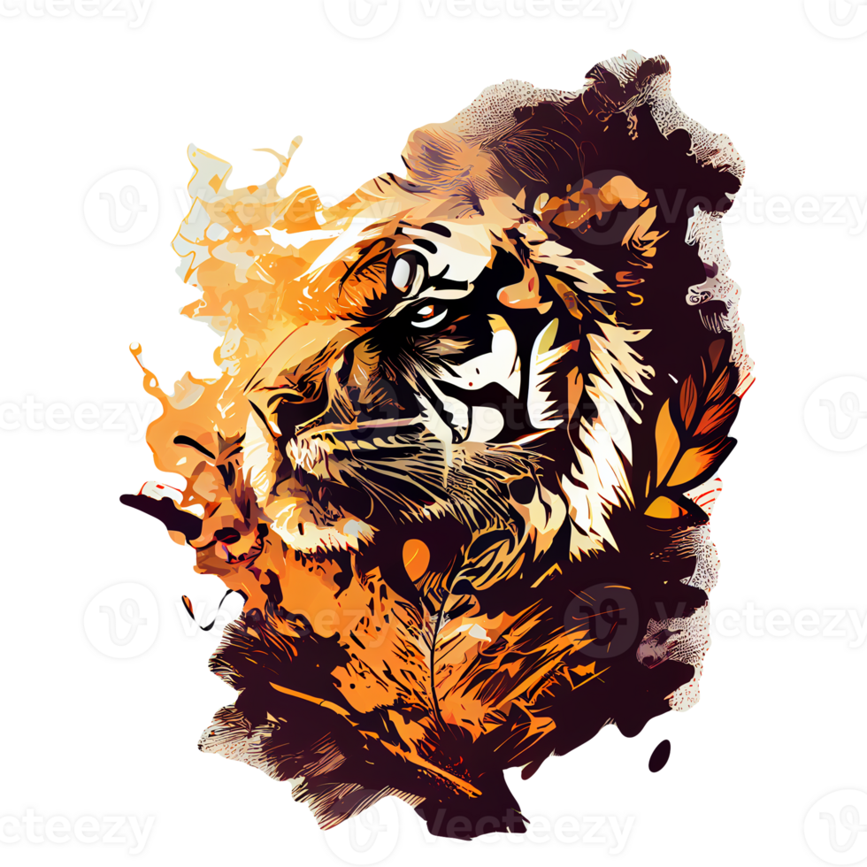 Lion creative illustration Artwork, lions tshirt design colorful, png