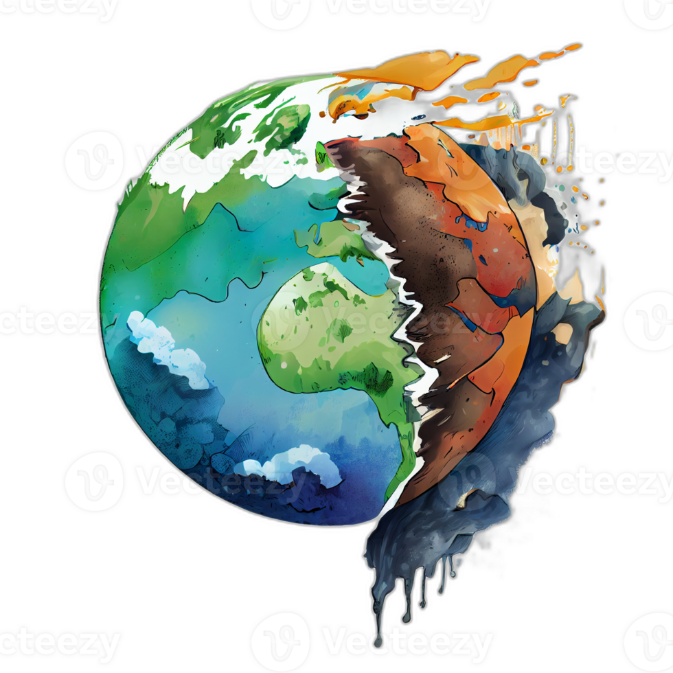 klimaat verandering illustratie met transparant achtergrond, globaal opwarming illustratie kunstwerk, ai gegenereerd png