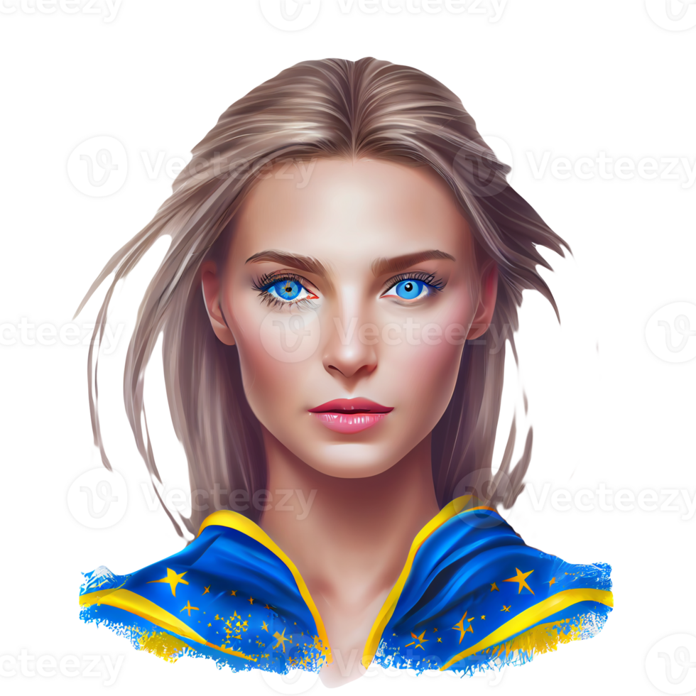 Ukraine Flag Woman illustration, beautiful women Ukrainian and EU artwork flags, png