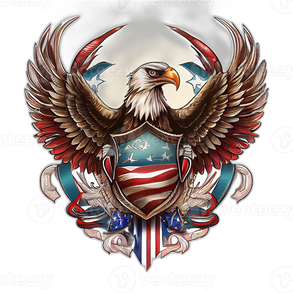 amerikan patriotisk Örn, illustration, konstverk, patriot örnar, transparent bakgrund, t-shirt tshirt design, ai genererad png