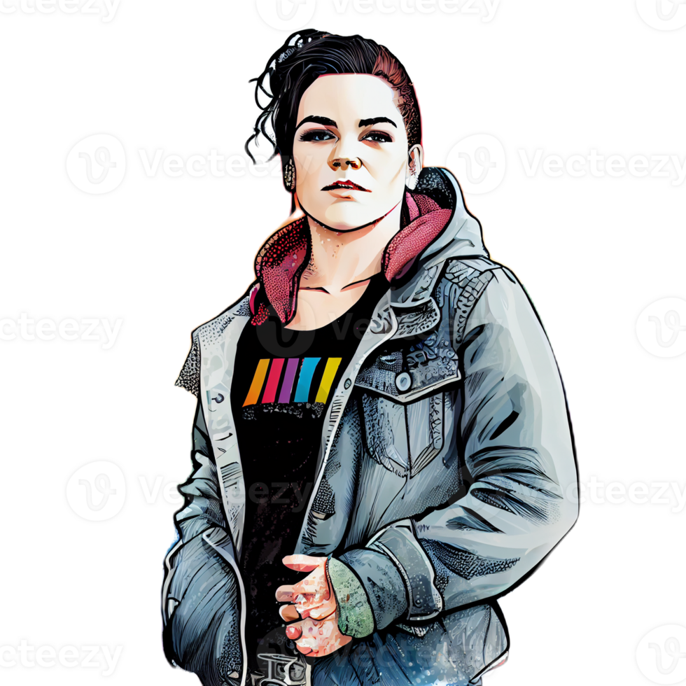 Woman activist for lgbtq rights with rainbow flag, cartoon, transgenders, homosexual, queers diverse people of gay and lesbian community, png