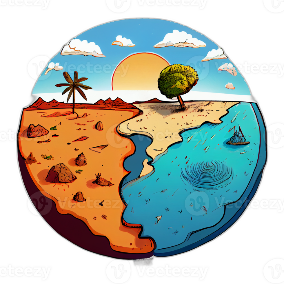 klimaat verandering illustratie met transparant achtergrond, globaal opwarming illustratie kunstwerk, ai gegenereerd png