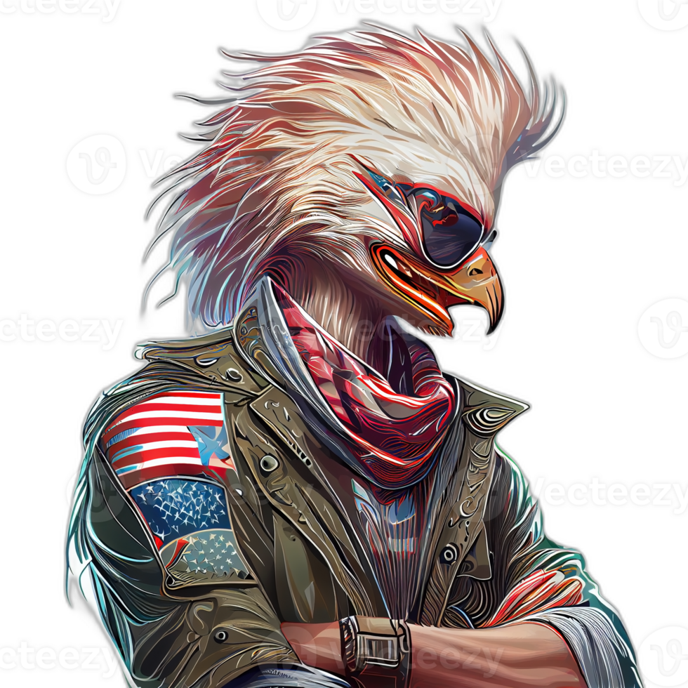 americano patriótico águila, ilustración, obra de arte, patriota águilas, transparente fondo, camiseta camiseta diseño, ai generado png