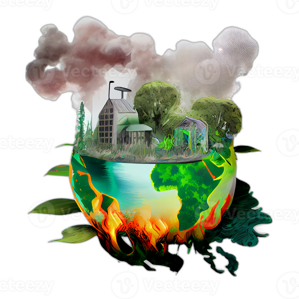 Climate change illustration with transparent background, Global warming illustration artwork, png