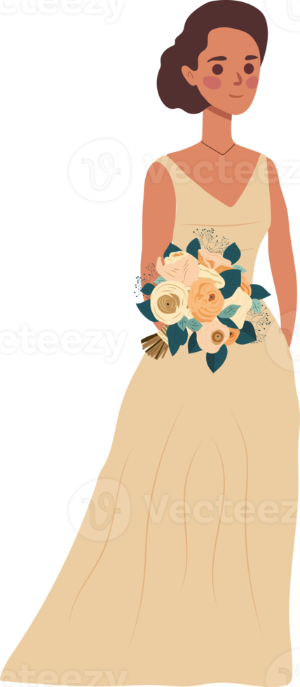 The bride with a wedding bouquet of flowers.  illustration in flat cartoon style. png