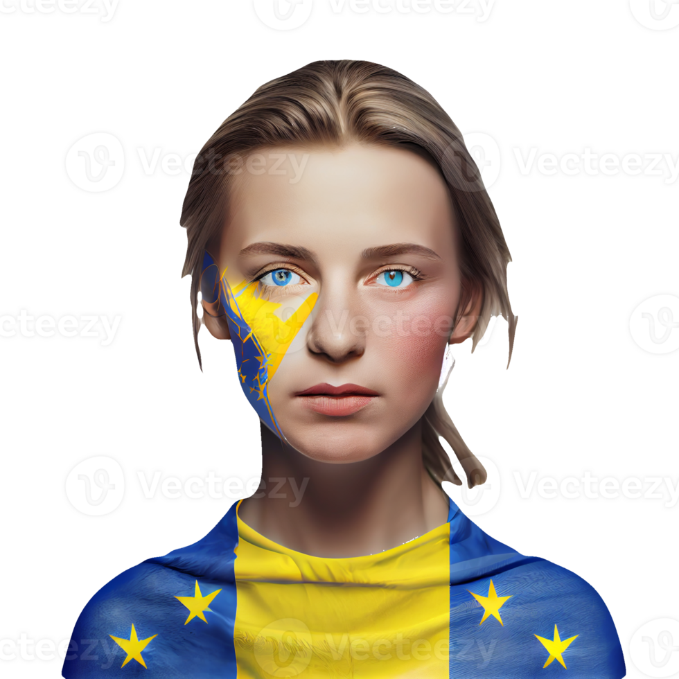 Ukraine Flag Woman illustration, beautiful women Ukrainian and EU artwork flags, png