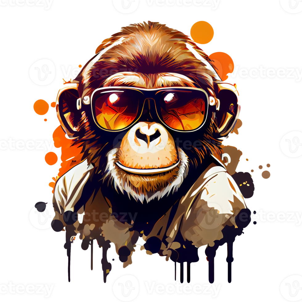 Colorful monkey ape artwork illustration t-shirt design, transparent background, png