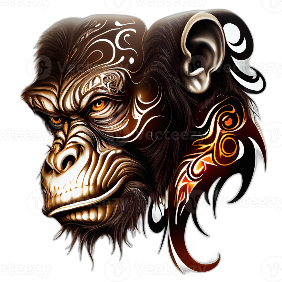 Colorful monkey ape artwork illustration t-shirt design, transparent background, png