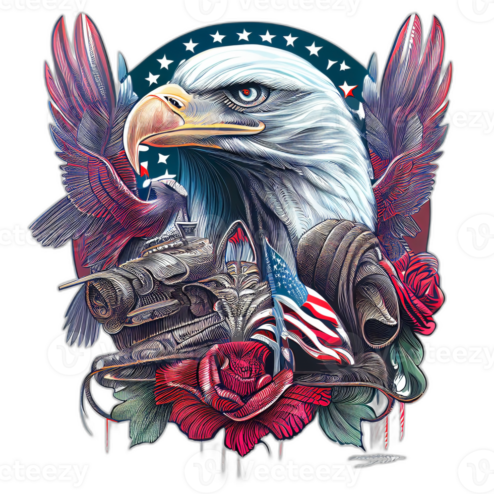 amerikan patriotisk Örn, illustration, konstverk, patriot örnar, transparent bakgrund, t-shirt tshirt design, ai genererad png