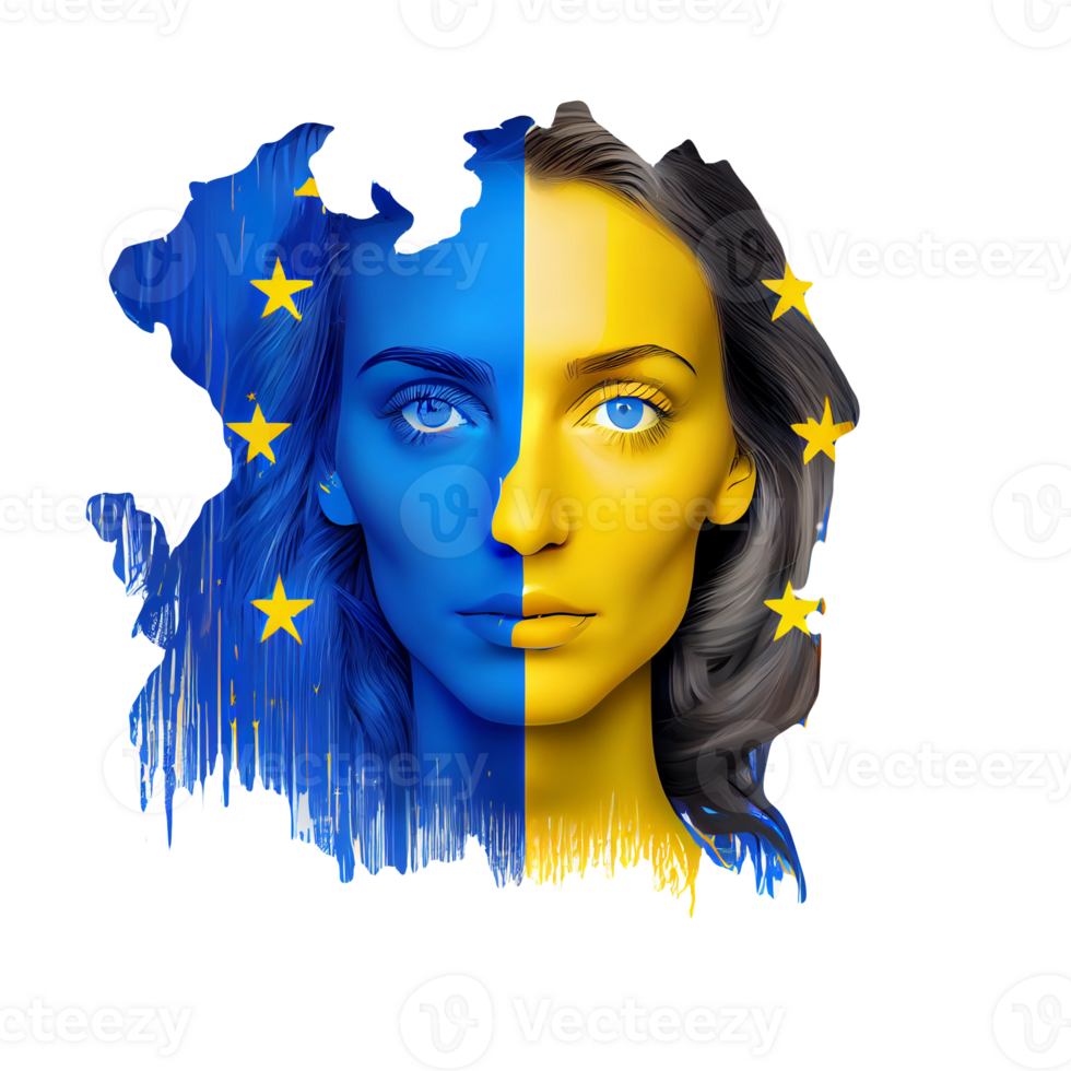 ukraina flagga kvinna illustration, skön kvinnor ukrainska och eu konstverk flaggor, ai genererad png