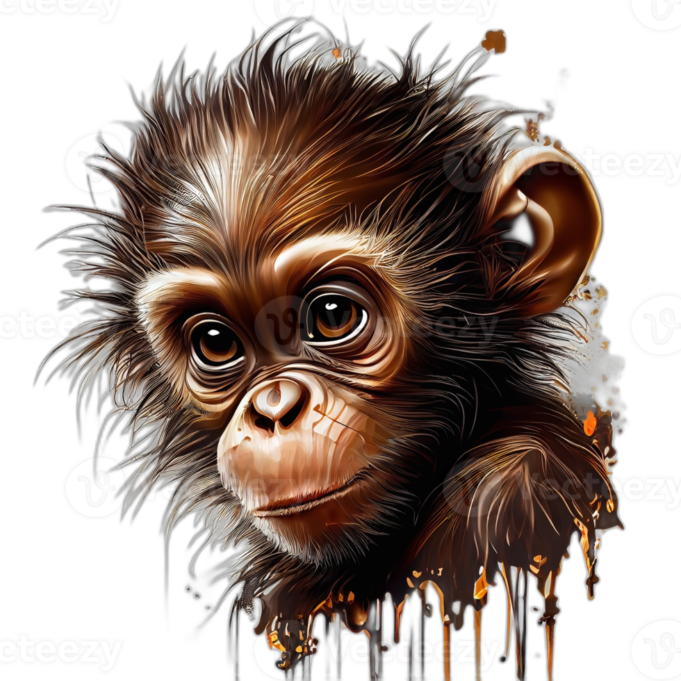 Colorful monkey ape artwork illustration t-shirt design, transparent background, png