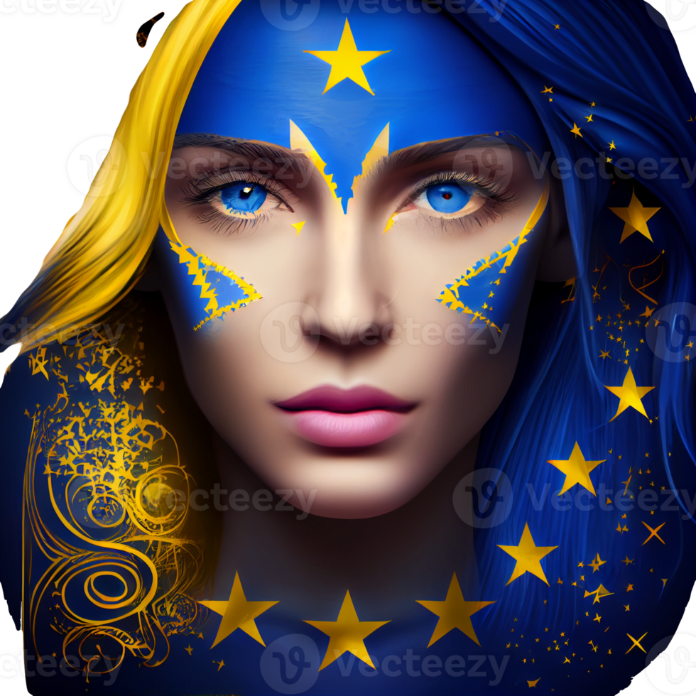 Ukraine Flag Woman illustration, beautiful women Ukrainian and EU artwork flags, png