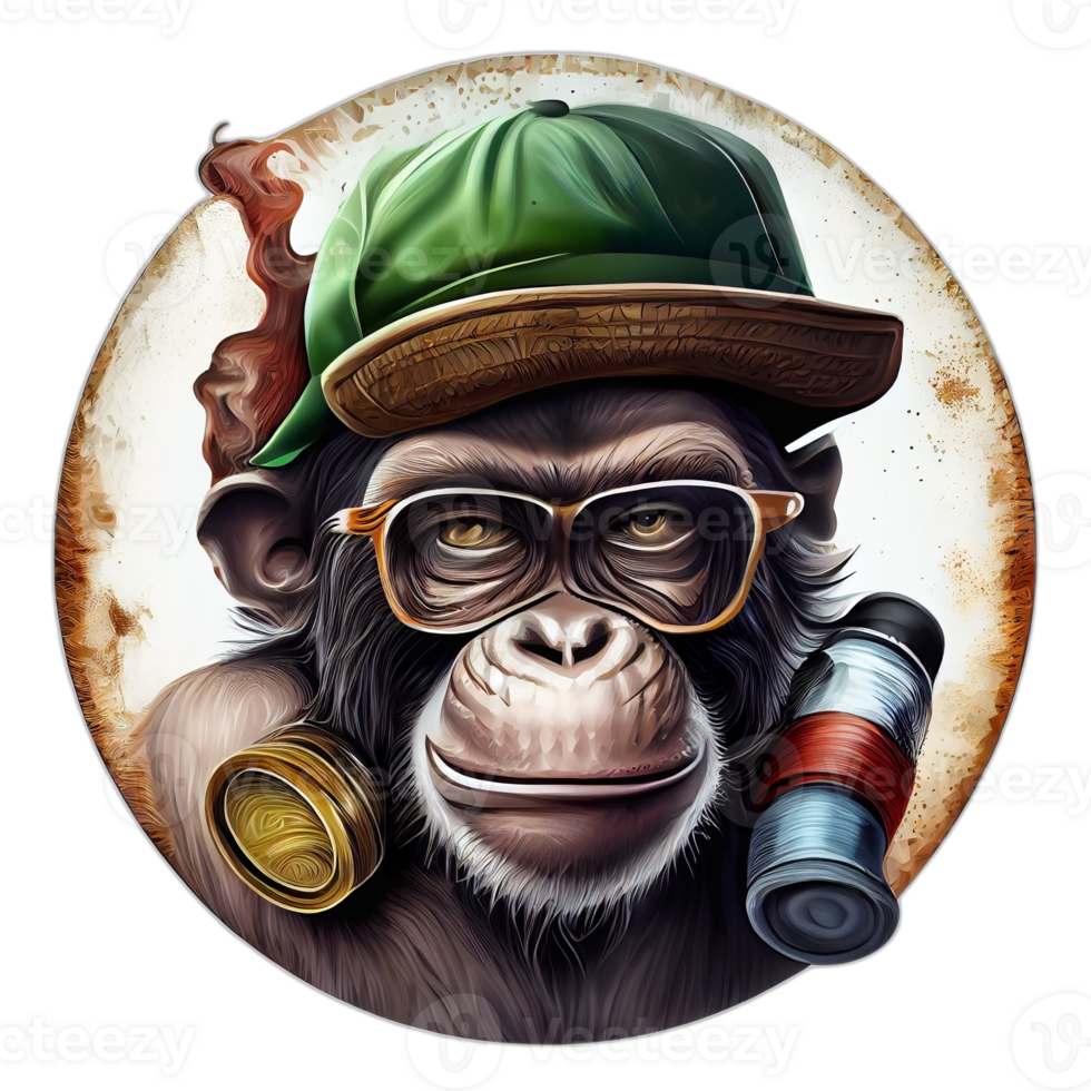 Colorful monkey ape artwork illustration t-shirt design, transparent background, png