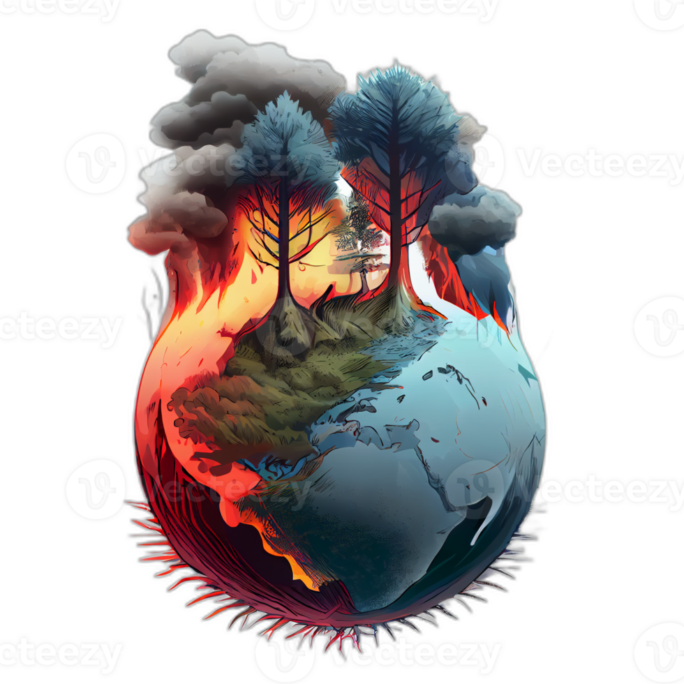 climat changement illustration avec transparent arrière-plan, global chauffage illustration ouvrages d'art, ai généré png