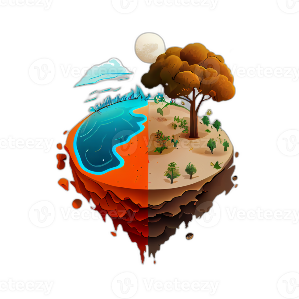 klimaat verandering illustratie met transparant achtergrond, globaal opwarming illustratie kunstwerk, ai gegenereerd png