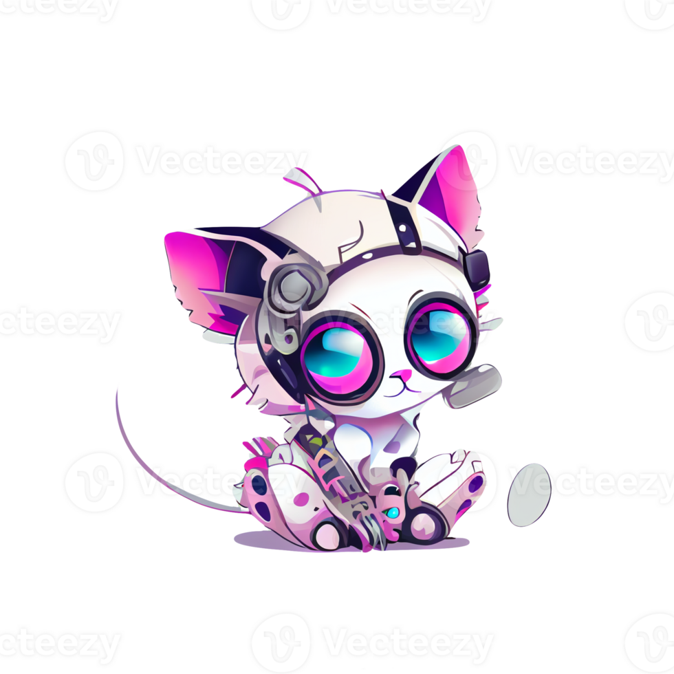 Cyberpunk cartoon cat artwork illustration, png
