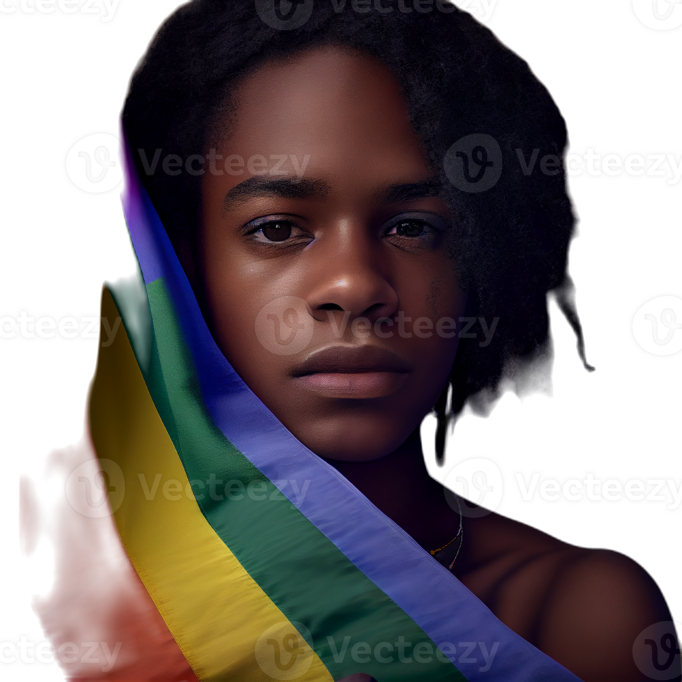 donna attivista per LGBTQ diritti con arcobaleno bandiera, cartone animato, transgender, omosessuale, froci diverso persone di gay e lesbica Comunità, ai generato png