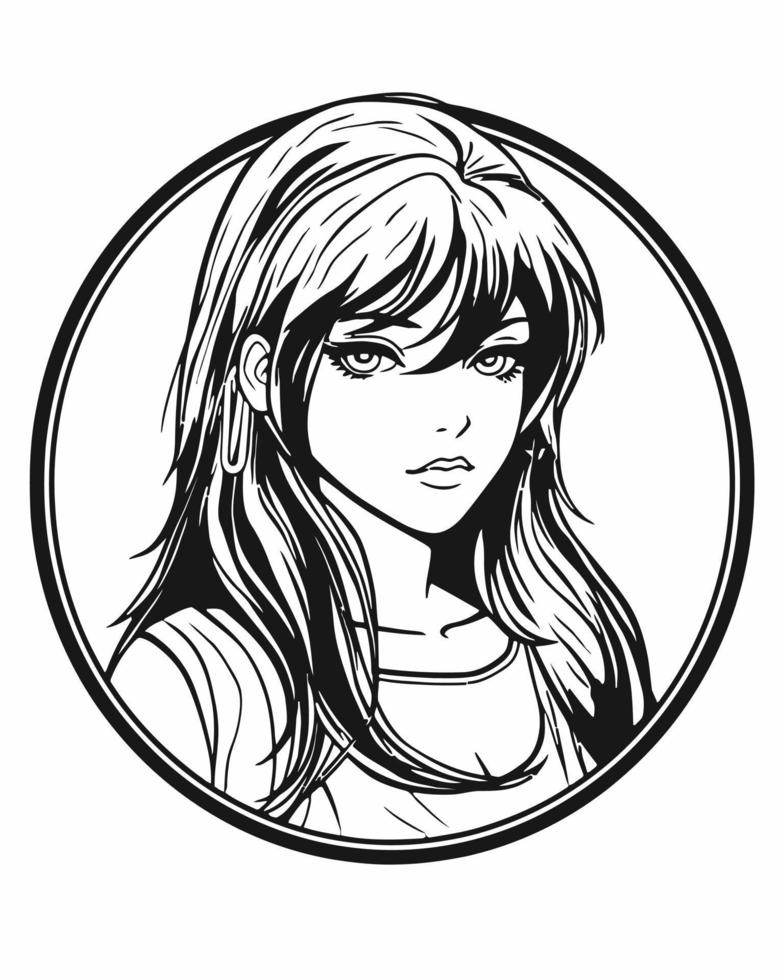 Anime Girl Black and White Avatar vector