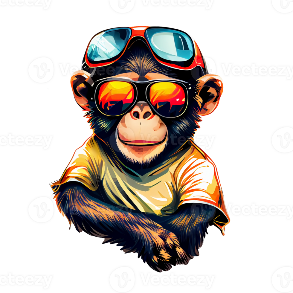 Colorful monkey ape artwork illustration t-shirt design, transparent background, png