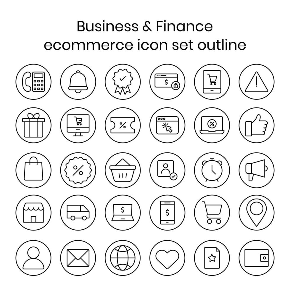 comercio electrónico icono conjunto contorno vector ilustración, en línea compras íconos colocar, negocio y Finanzas esencial icono conjunto vector