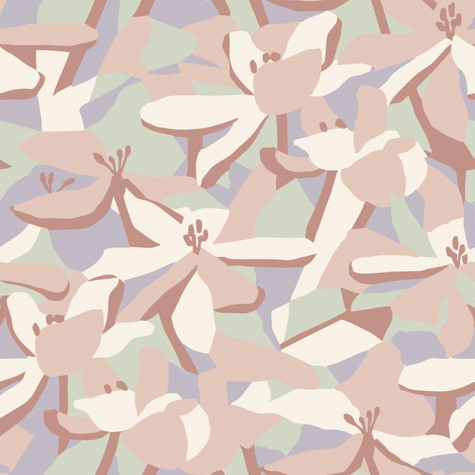 Vector abstract flower and leaf seamless repeat pattern