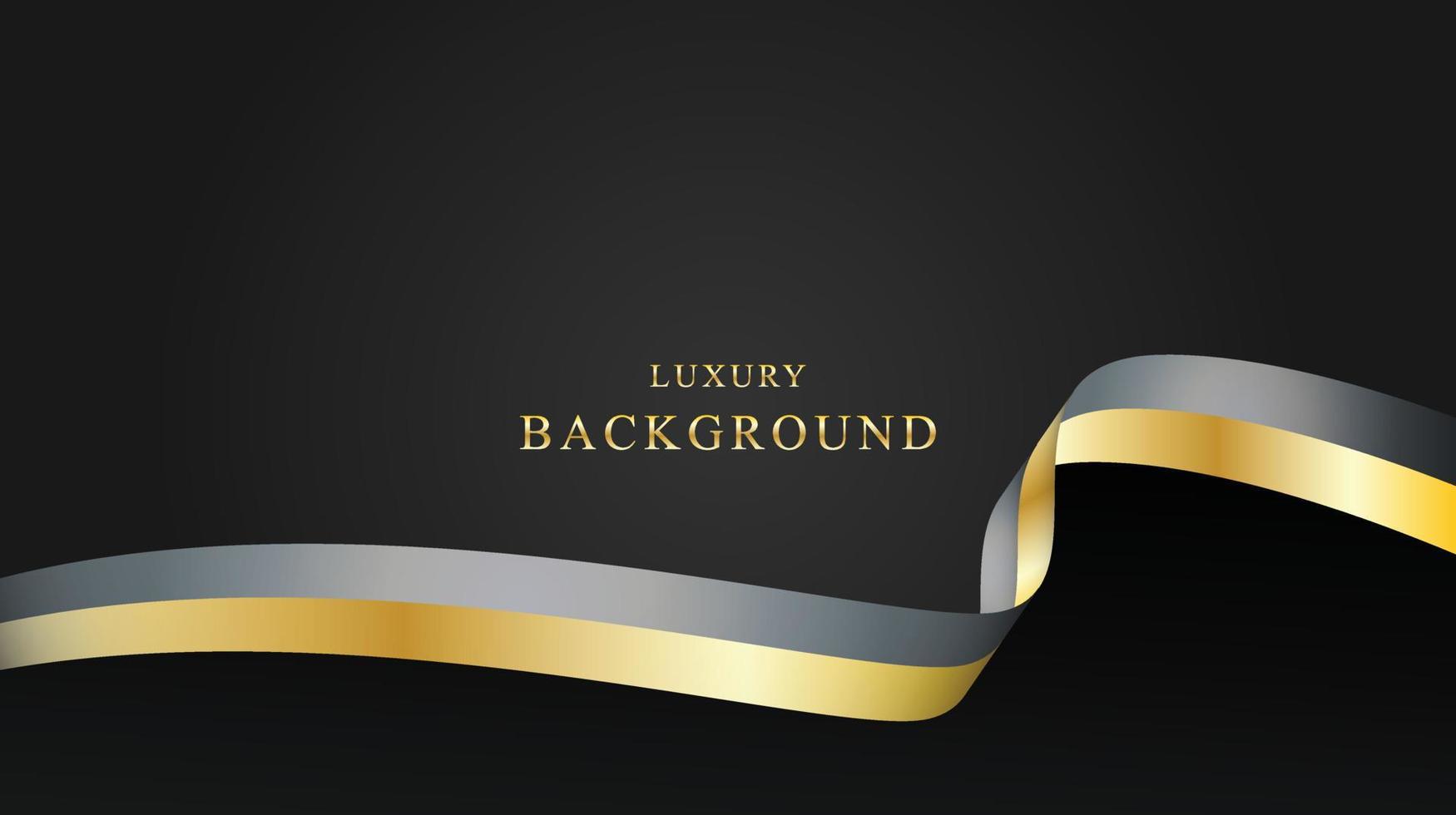 luxury black background with gold and silver ribbon vector