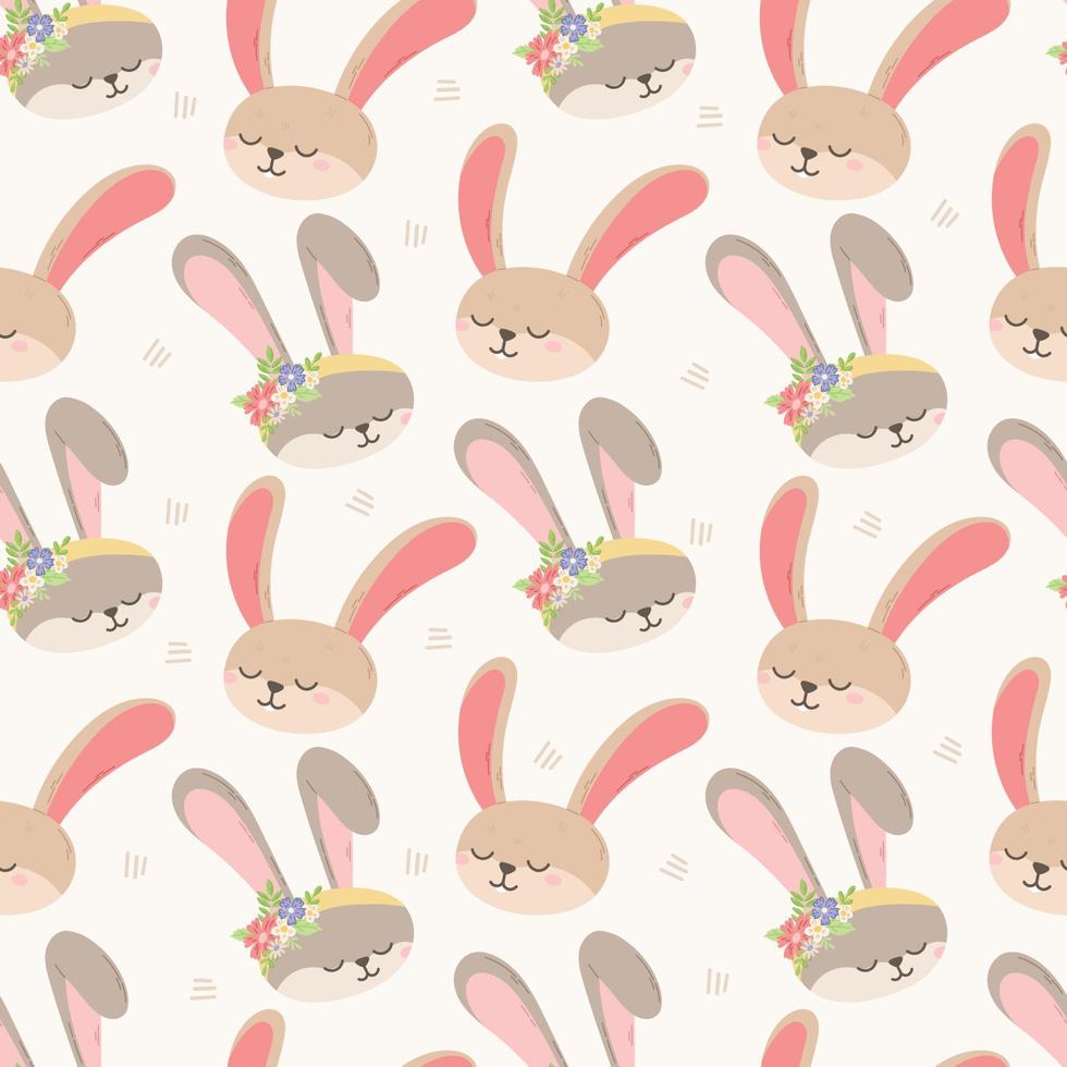 Heads of cute Easter bunnies. Vector cartoon seamless animal pattern.