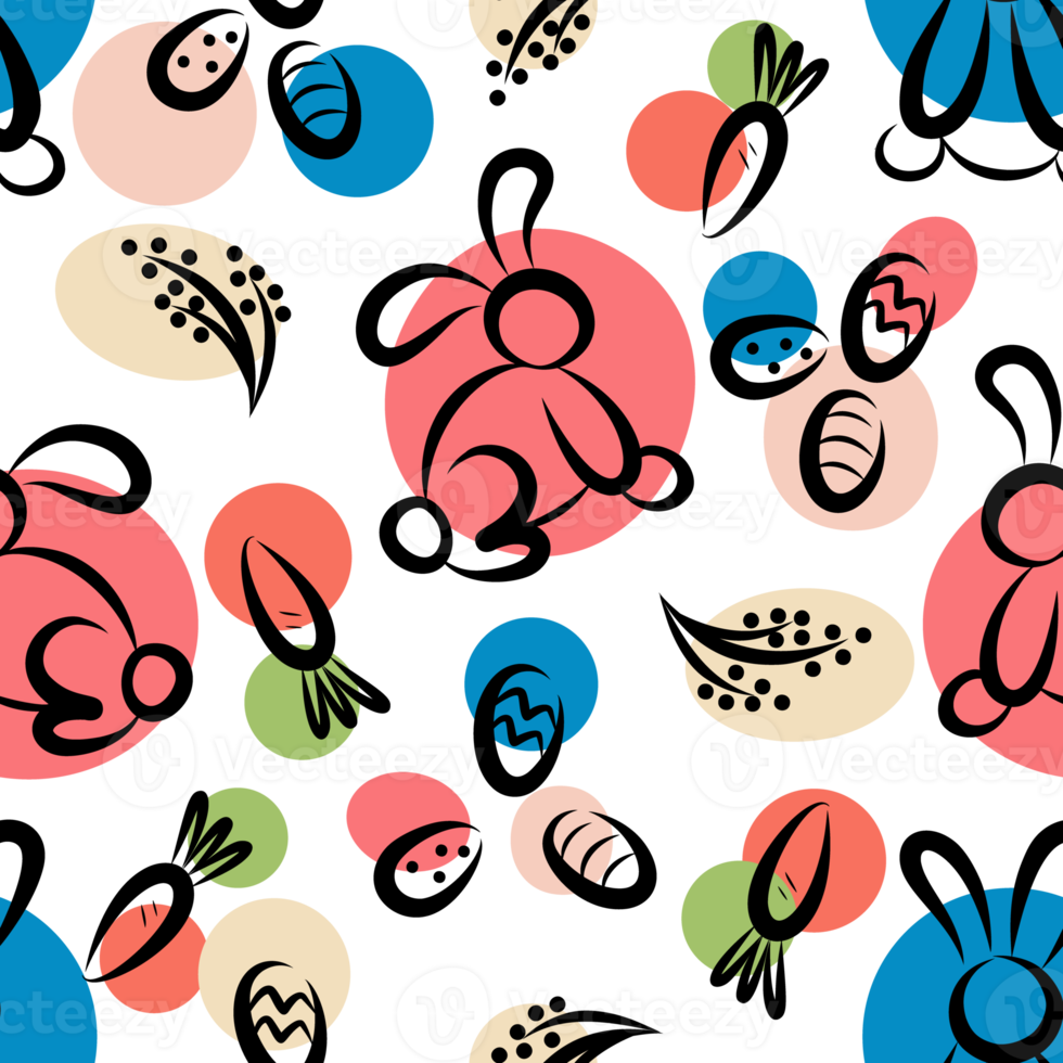 seamless background of rabbits and eggs and carrots for Easter holiday png