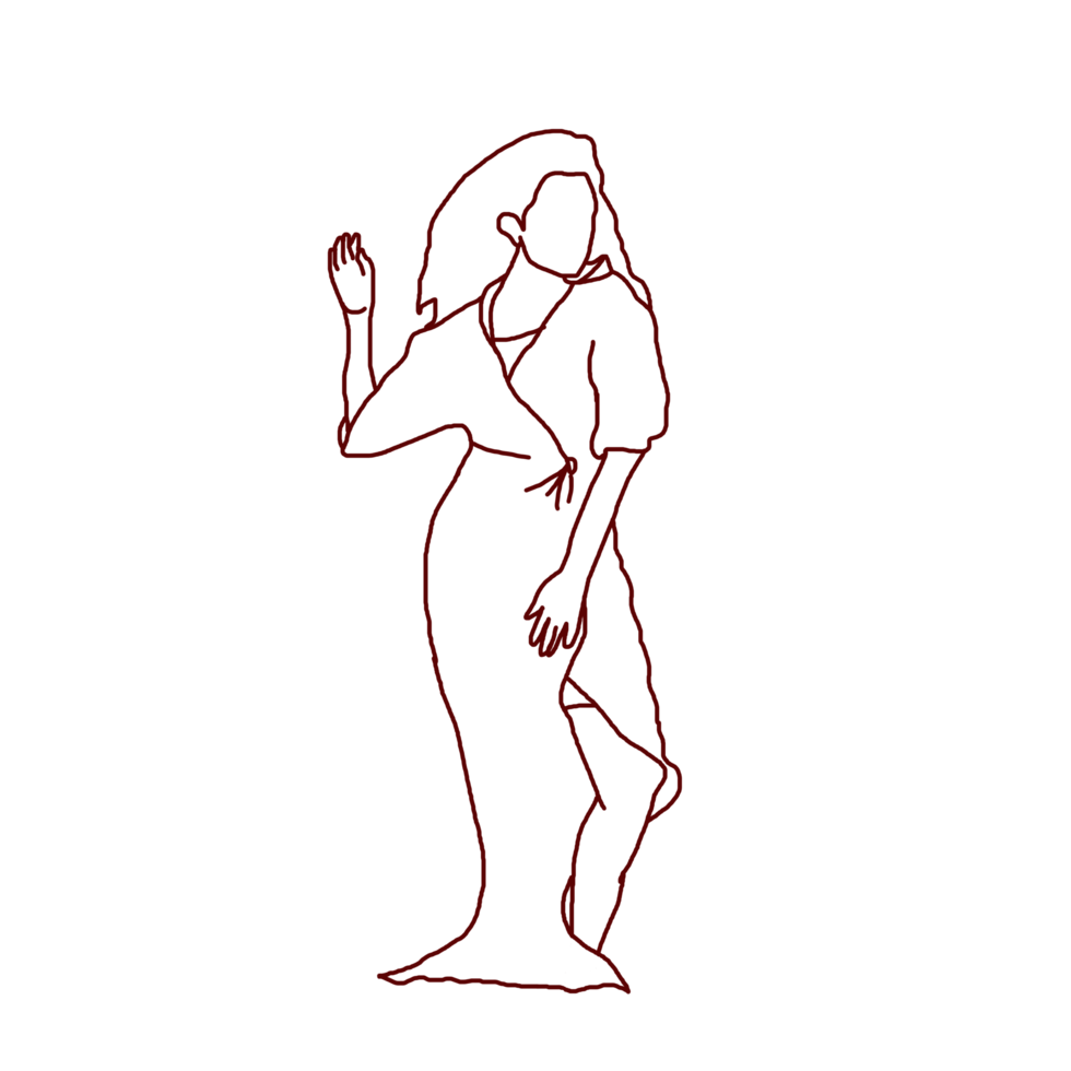 Line Art of an Stylish Women in Western Dress png