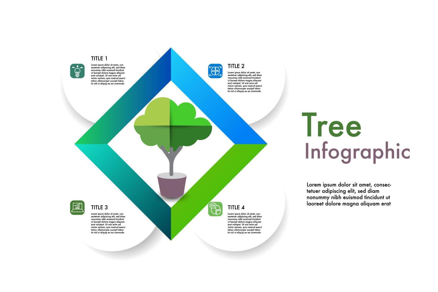 Tree infographic design template. presentation concept with 4 options, infographic that outlines the steps of the management process can be a useful tool for organizations to visualize. vector